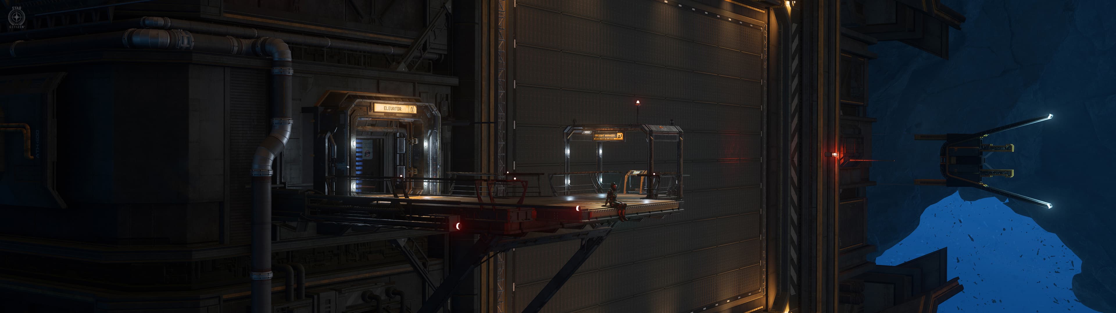 Industrial docking platform inside a remote asteroid facility
